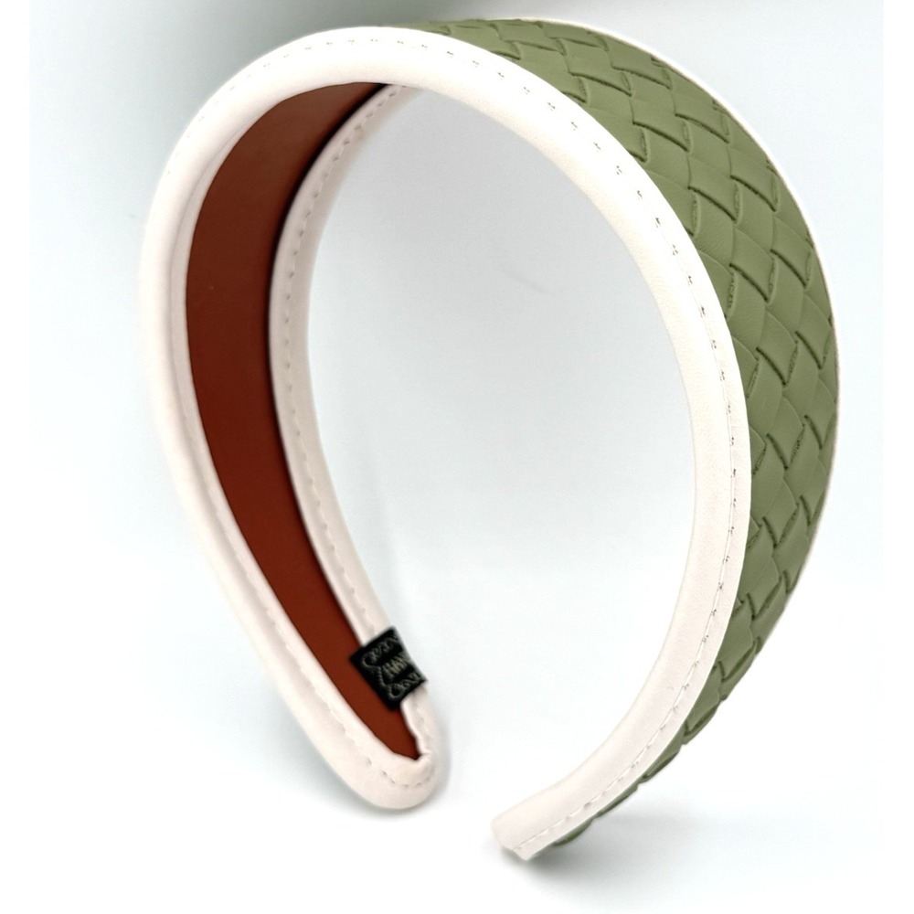 Handmade Neutral Faux Leather Headband Green Lagenlook Luxury Hair Accessory NEW
